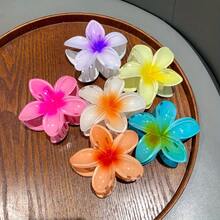 6个/1个 7.3厘米/2.87英寸 白色、黄色、粉色、蓝色、紫色、橙色随机混色塑料夏威夷芙蓉花发夹，时尚百搭优雅简约纯色发爪，适合日常、休闲、派对、海滩、浴室使用，夏季发型配饰沙滩发夹度假必备 - 彩色 - 查看 5