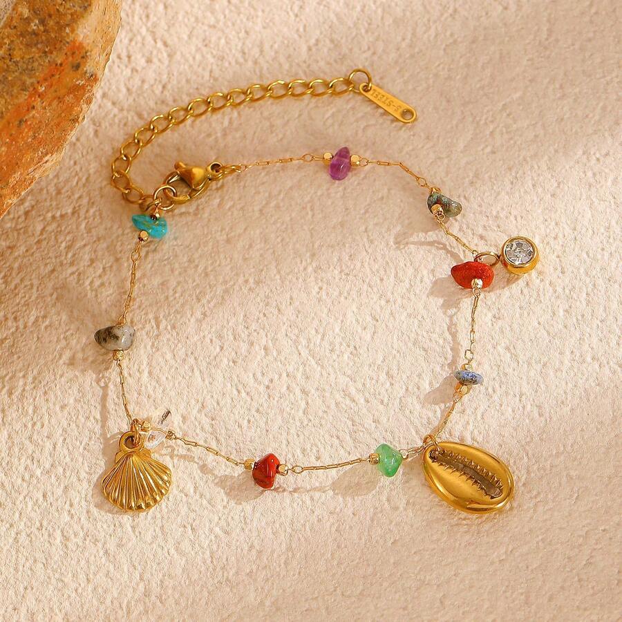 1 chiếc vòng tay mặt dây chuyền hình vỏ sò bằng thép không gỉ phong cách Bohemian sang trọng, phù hợp cho nữ giới mặc thường ngày/đi nghỉ mát, làm quà tặng.