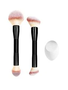 2-In-1 Dual-Ended Makeup Brush Set - Face Powder/Blush Brush + Eyeshadow Brush, Includes Slanted Water Drop Makeup Sponge, Cosmetic Tool Kit - Multicolor - View 11