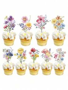 Wild Flower Birthday Party Decorations - Wild Flower Shower Decorations, Floral Paper Cupcake Decorations, Floral Cake Decorations, Garden Theme Wedding Bridal Shower Supplies, Elegant Decorations For Women - Multicolor - View 1