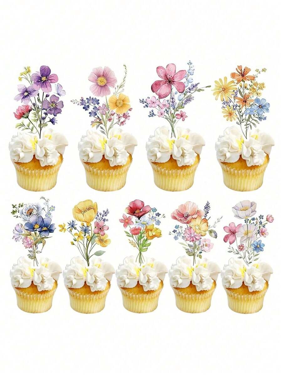 Wild Flower Birthday Party Decorations - Wild Flower Shower Decorations, Floral Paper Cupcake Decorations, Floral Cake Decorations, Garden Theme Wedding Bridal Shower Supplies, Elegant Decorations For Women - Multicolor - View 1