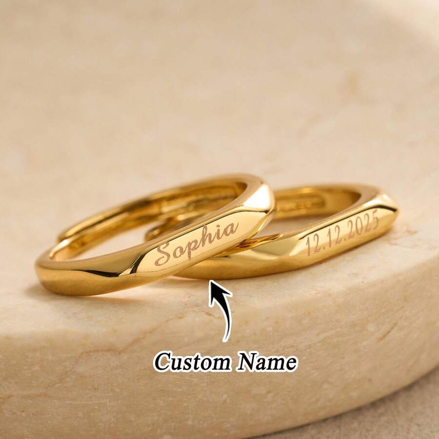 Personalized Engraved Name Ring Stainless Steel Minimalist Jewelry Gift For Her Promise Ring