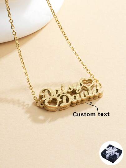1 Stück personalisierte minimalistische modische Paar Herz-förmige Anhänger Halskette mit 2 englischen Namen, Material: 18 Karat vergoldeter Edelstahl, personalisierte Halskette als Geschenk zu Neujahr, Weihnachten, Feiertagen, Geburtstag, Hochzeit, Abschluss