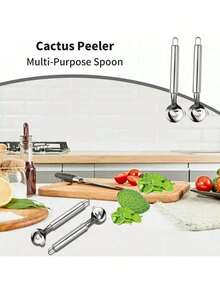 4/3/2/1 Pcs Cactus Peeler Set - Stainless Steel Fruit & Vegetable Peeler, Melon Baller And Seed Remover - Easy To Use Kitchen Tools For Home And Restaurant - Multicolor - View 6