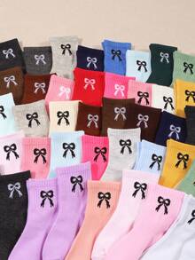 12 Pairs Kids' Assorted Candy Color Bow Mid-Calf Socks, Spring/Summer - Multicolor - View 4
