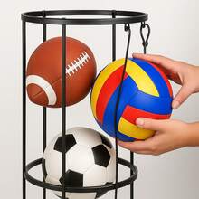 Black Metal Ball Storage Rack, Space Saving Sports Ball Organizer For Football - 黑色 - 查看 3