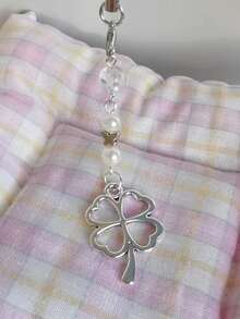 Cute Girl Handmade Beaded Four-Leaf Clover & Butterfly Bag/Phone Charm - Silver - View 5