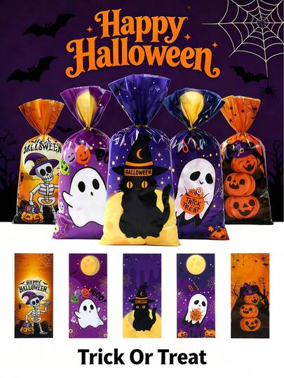 25/50/100 chiếc Túi Gói Quà Halloween Hình Mèo, Ma, Bí Ngô, Túi Kẹo, Túi Đồ Ngọt, Đồ Dùng Gói Quà Tiệc Halloween, Giấy Gói Quà, Túi Tiệc, Đồ Trang Trí Yếu Tố Kinh Dị, Đồ Dùng Tiệc Halloween, Quà Tặng Tiệc, Đồ Trang Trí Halloween Cho Nhà Cửa, Đồ Trang Trí Phòng Halloween