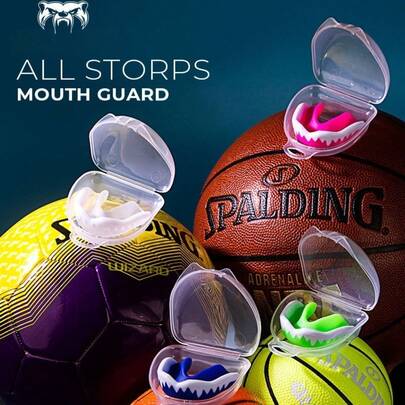 1 Pack Sports Mouthguard For Boxing, MMA, Soccer, Hockey - EVA Material, Red/Black/Blue/White, Suitable For Ages 10-16, Boil & Bite Fit, Double Arch Design For Shock Absorption, Includes Protective Case
