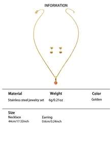 Bộ trang sức 3 món bằng thép không gỉ dành cho nữ, mặt dây chuyền tròn đính đá màu hồng đậm, vòng cổ và bông tai, thời trang sang trọng, thích hợp làm quà tặng dự tiệc, đám cưới, kỳ nghỉ, tựu trường, quà tặng cho Ngày của Mẹ, sinh nhật. - Nhiều màu - Xem 10