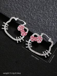 Sanrio 1件装 Hello Kitty 超闪亮粉钻镂空耳环，甜美时尚，高端大气，适合女孩佩戴。 - 粉色 - 查看 3