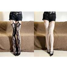 Medias altas de muslo de estilo punk Y2K para mujer - Medias altas de encaje floral transparente y sexy con patrón elástico antideslizante, adecuadas para atuendos de fiesta, rave - Multicolor - Ver 20