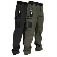 2 Pack Men's Multi-Pocket Cargo Pants Elastic Waist Utility Outdoor Hiking Work Pants - Đen + Xanh lá - Xem 6