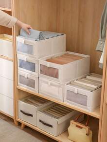 1/2pcs Visible Window Cotton Linen Wardrobe Storage Box - Beige - View 9