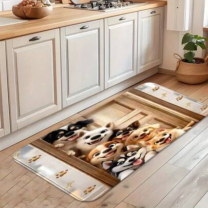 1件创意宠物主题厨房地垫，法兰绒防滑可水洗玄关装饰门垫，精致包边耐用门垫，柔软亲肤易清洁厨房地毯，适用于浴室、客厅、厨房、民宿、餐厅，节日送礼佳品