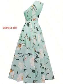 Women's 2026 Summer Elegant Green Floral Print Sleeveless Ruffle Hem A-Line Dress, Vacation Outfit For Beach, Daily Wear & Date Night - màu xanh lá - Xem 3