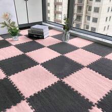24-Piece Solid-Color Bedroom Full-Floor Carpet, Seamless Connection, Stain-Resistant, Suitable For Home Decoration, Floor Mat, Applicable To Bedroom, Living Room, Study, Indoor Decoration - 粉紅色+白色 - 查看 4