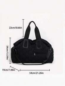 Dedoo 1pc Solid Color Polyester Canvas Tote Bag, Zipper Closure Large Capacity Travel Gym Bag, Fashion Minimalist Suitable For School, Travel, Gym, Camping, Essential Accessory - Black - View 4