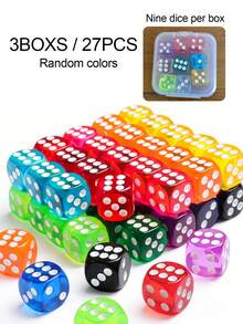3 Boxes/27pcs Multi-Color Dice Set - Various Transparent Storage Boxes, 9pcs Per Box, Suitable For Math Games, Gamers And Educational Activities, Portable And Easy To Organize, Transparent Box Body, Multi-Colors, 1 Box/3 Boxes - A - View 13