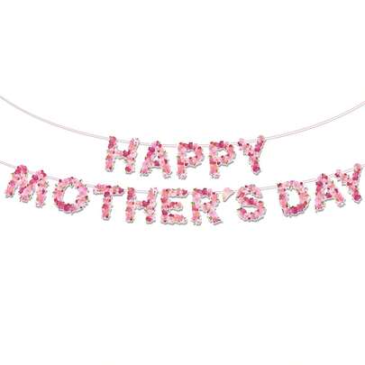 Happy Mother's Day Banner, Floral Pattern Mother's Day Party Decoration Pink Flowers Banner Best Mom Bunting Garland Background Banner