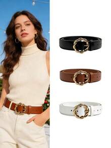 3pcs/1pc Women's Fashion Buckle Waist Belt, Suitable For Dresses - Twisted Round Button - View 1