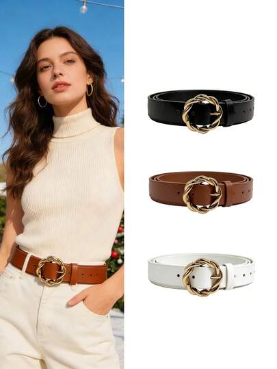 3pcs/1pc Women's Fashion Buckle Waist Belt, Suitable For Dresses