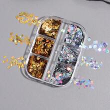 Holographic Gold Silvery 3D Nail Sequins In A Rectangular Shape, Laser Square Glitter Flakes Are Perfect For Adding Sparkle To Acrylic Nail Designs For Both Men And Women - Multicolor - View 4