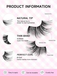 GROINNEYA 7 perechi de gene transparente, naturale, confortabile, scurte, cu țepi, din nurcă, 3D, moi, cu aspect de vulpe artificială, potrivite pentru toate formele de ochi - Negru - Vizualizare 4