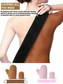 2pcs Self Tanning Kit - Self Tanning Gloves, Back Applicator, Mini Face Tanning Mitt - Streak-Free, Soft & Smooth, Reusable, Washable, Unisex, Includes Storage Bag, Box, Hair Clips - Multicolor - View 9