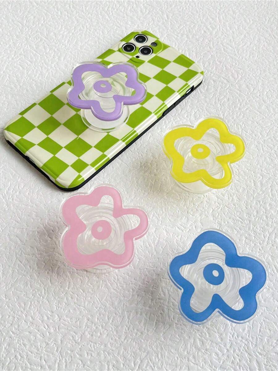 Soporte de teléfono transparente con diseño de flor minimalista, soporte de teléfono plegable y retráctil con cojín de aire, accesorio universal para carcasa de teléfono - Multicolor - Ver 1