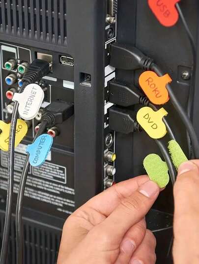 Bộ 20 nhãn dán cáp, nhãn phân loại cáp sạc dữ liệu có thể ghi, nhãn dán cáp viễn thông chống thấm nước nhiều màu sắc có khóa dán, dây buộc cáp tái sử dụng, nhãn dây cho thiết bị điện tử, máy tính, v.v., bộ sưu tập quản lý cáp để dễ dàng nhận biết.