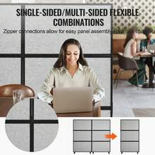 Office Divider, 2 Panel Office Partition, Freestanding Office Divider Wall Partition & Privacy Divider Reduce Noise And Room Separation, Light Grey - 2 Panel - View 5
