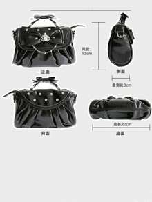 新款日系原创时尚休闲可爱甜美洛丽塔水钻蝴蝶结皇冠大容量手提包，柔软PU材质，轻便，适合日常购物、通勤、聚会、动漫展、节日礼物，可单肩背或斜挎。 - 彩色 - 查看 12