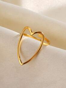 1枚18K镀金不锈钢时尚心形戒指，适合女性日常佩戴，也可作为情人节、母亲节礼物。 - 金色 - 查看 4
