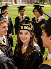9pcs Black And Gold Paper Graduation Caps Party Hats,Crown Design Graduation Paper Cap For Class Of 2026,Adult Graduation Celebration Supplies,Graduation Photo Props - Random - View 3