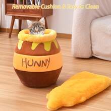 2026 Hot Spring And Summer Honey Pot Cat Cave Bed, Cute Cartoon Design Pet Nest With Thick Rebound Sponge & Removable Washable Cushion, Cozy Hideaway For Small Cats & Puppies, Perfect For Home Decor & Gifting - Brown - View 6