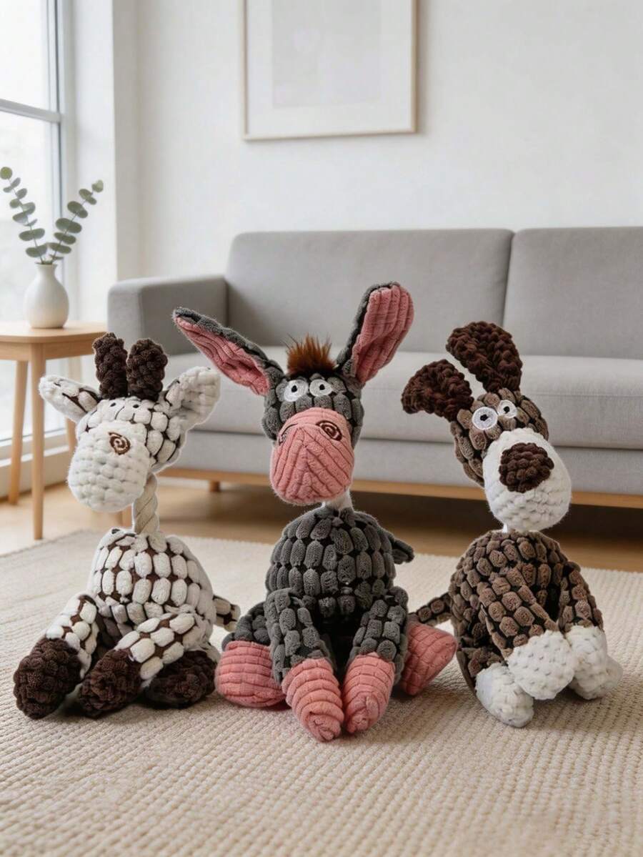 3件套宠物毛绒打结玩具，带声音的咀嚼玩具，适合中小型犬 - 彩色 - 查看 1