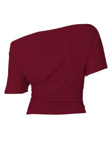 Atasan Wanita Kasual Warna Polos, Cocok untuk Pakaian Sehari-hari dan Liburan di Musim Semi/Panas - Burgundy - View 7