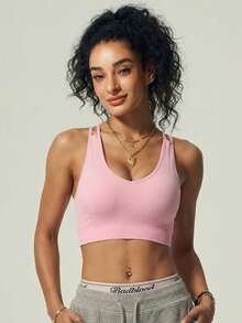 UONNOU Áo croptop không tay dành cho nữ, thiết kế hở lưng hình trái tim gợi cảm, lớp lót có thể tháo rời, áo tank top tập thể dục không đường may, thích hợp cho mùa xuân/hè. - Hồng - Xem 8