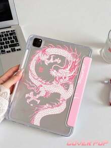 Funda protectora para tableta de 11 pulgadas con patrón de tótem de dragón rosa, adecuada para iPad Air M3 2025/M2 2024, Air 5ta generación 2022, Air8 2026 (11/13 pulgadas), (A16) 11 pulgadas 11a generación 2025, Galaxy Tab, Kindle Paperwhite 12a generación 2024. Parte trasera transparente con diseño de moda, función de suspensión/activación automática, protección de airbag, adecuada para regalos y uso en la oficina - Multicolor - Ver 3
