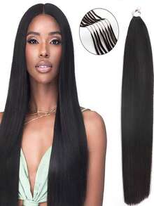 直发羽毛钩编真人发接发，可重复使用，无结预绕式，天然黑色钩编真人发接发，未经加工的真人钩编发，带绳子 - SNatural - 查看 4