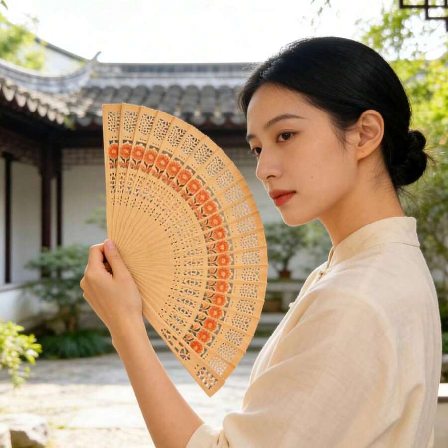 1pc Full-Face Sunflower Hand Fan Sandalwood Folding Fan Cross-Border Hot-Selling Folding Fan - Multicolor - View 1