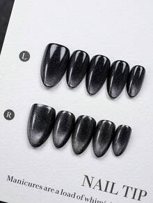 10片/套 手工制作 短款杏仁形可佩戴美甲贴片，黑色渐变闪粉装饰，适合女性和女孩，适合派对、夜店和日常佩戴，配有美甲工具，是理想的礼物之选，美甲贴纸，美甲配件，按压式美甲贴片 - 彩色 - 查看 2