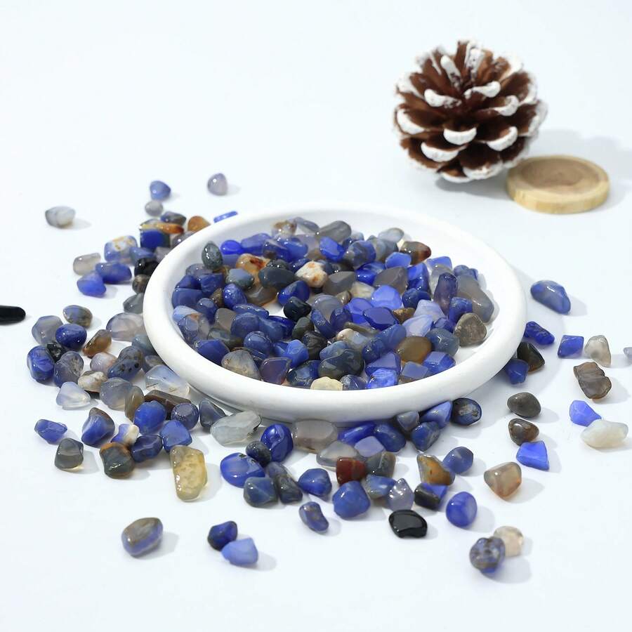400g Blue Aagte Crushed Stone,Crystal Quartz Pebbles, Irregular Shaped Decorative Chips, Crushed Gravel Rocks For Vase Filler, Aquarium, Home Decoration, Vases Plants, Succulents And Cactus,Festival Gift - Blue Agate 1 - View 1