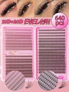 640/200片装睫毛嫁接套装，10D/20D/30D/40D/50D/60D混合合成貂毛睫毛，0.07mm卷度，8-18mm长度，包含自然款和3D俄式浓密款，适合初学者，可重复使用，居家必备，睫毛嫁接套装，单片睫毛，适合旅行、日常佩戴（适合初学者）、婚礼、约会、派对、节日，是学校、音乐节/圣诞节/万圣节的理想礼物睫毛套装 - D - 查看 19
