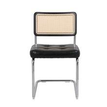 Modern Medieval Dining Chairs, Set Of 2 Rattan Dining Chairs With Soft Faux Leather Upholstery, Armless Rattan Chairs With Mesh Backrest, Chrom Metal Legs (Black) - Black + PU Leather + Foam - View 4