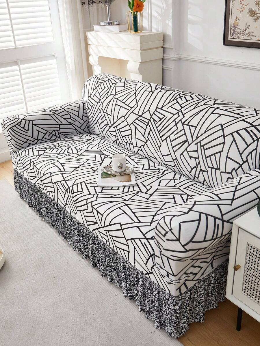 1 husă de canapea cu model geometric imprimat cu mătase lapte, husă decorativă elastică antiderapantă pentru canapea single/double/trei/patru locuri, prietenoasă cu animalele de companie, colorată, potrivită pentru primăvară, vară, toamnă, iarnă