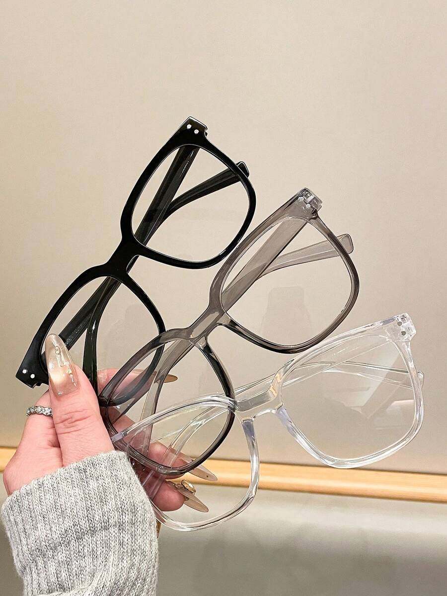 1副男女通用方形镜框日常佩戴光学眼镜，校园风修身眼镜