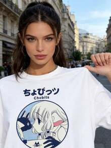 Japanese Anime Chobits T Shirt Women Kawaii Cartoon Vintage Clothes Short Sleeve Aesthetic Top Tees Unisex Female - trắng - Xem 3