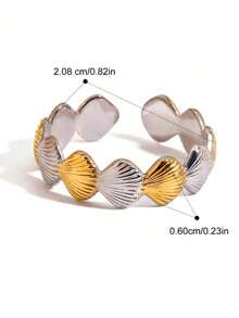 1pc Stainless Steel Colorblock Shell Ring, Suitable For Women's Beach Vacation Outfit - Gold - View 2